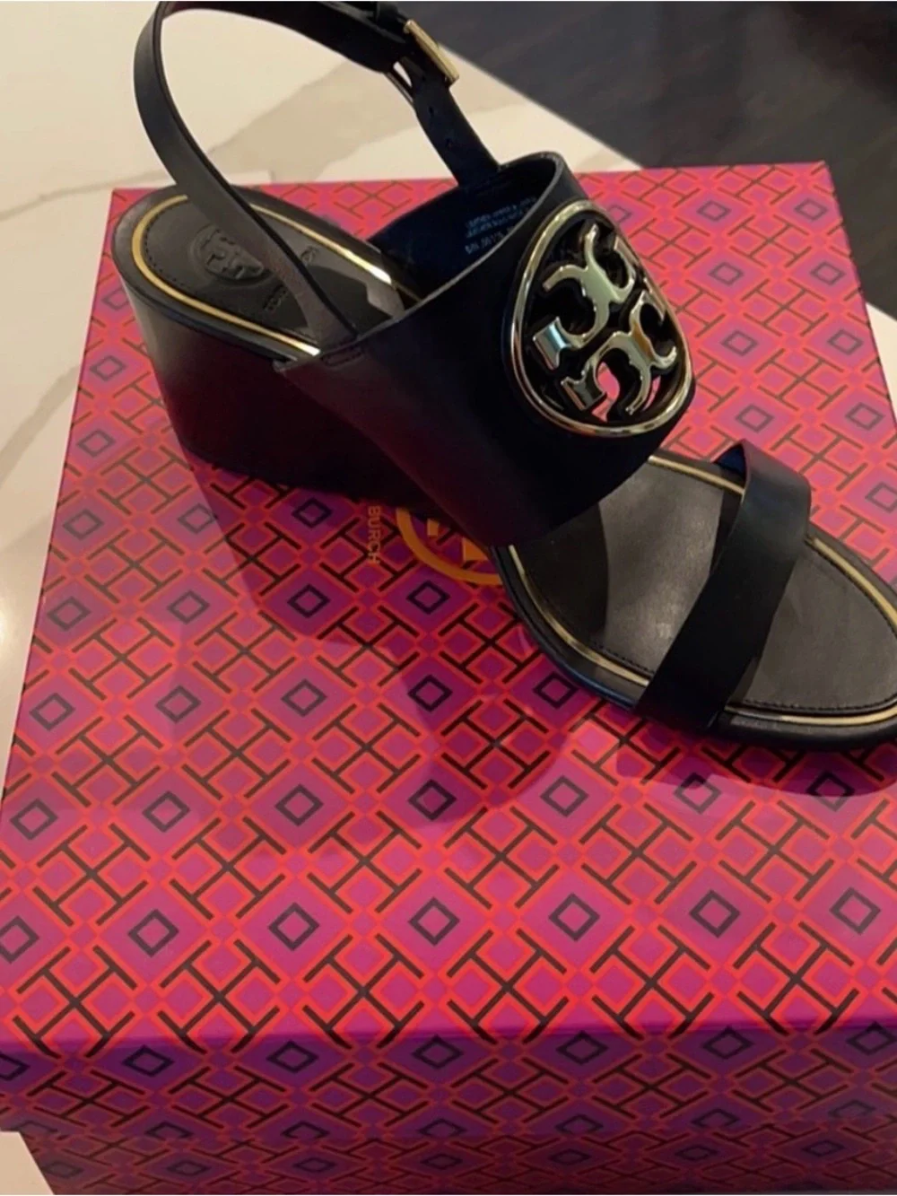 9 Tory Burch Metal Miller 65MM Wedge in Vegan Leather